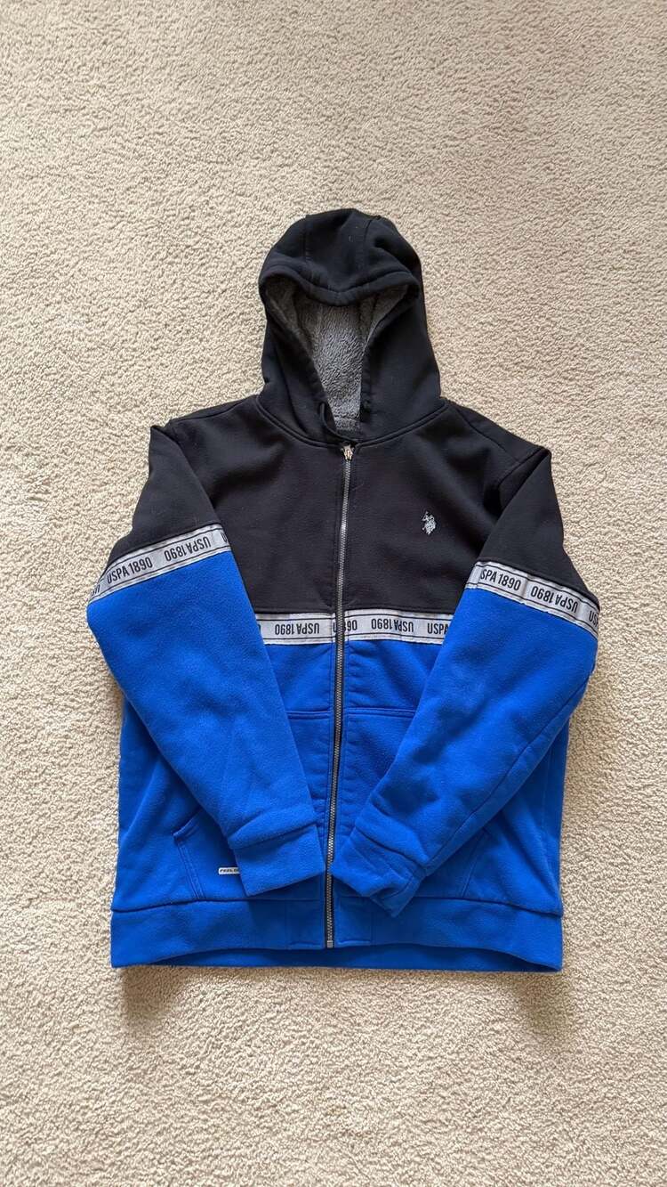 U.S. Polo Assn. Logo Tape Colorblock Zip-Up Fleece Hoodie Size XL